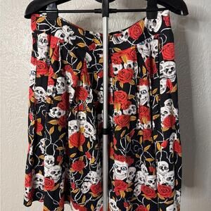 Black Skirt with Skull and Red Rose Print Size Large